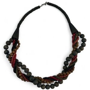 3/20 🪵 Vintage Multi-Strand Wooden Bead Statement Necklace
